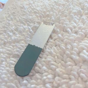 Women’s Universal Thread Long Silver Pendant Necklace with Sage Dip Paint